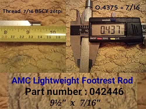 FOOTREST ROD 9  1/2 ----- 7/16 SQUARE SECTION LIGHTWEIGHT MODELS