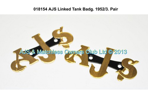 AJS LINKED TANK BADGE. 1952/3 MODELS ONLY GOLD /BLACK