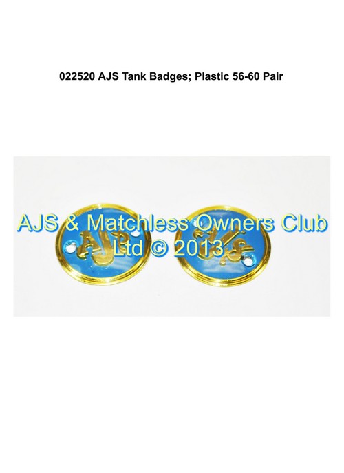 AJS TANK BADGE BLUE/GOLD PLASTIC 56-60 WILL NOT FIT EARLIER BIKES